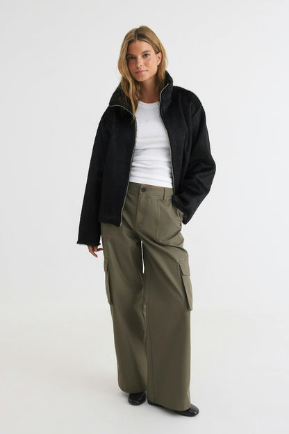 Faux Fur High-Neck Jacket