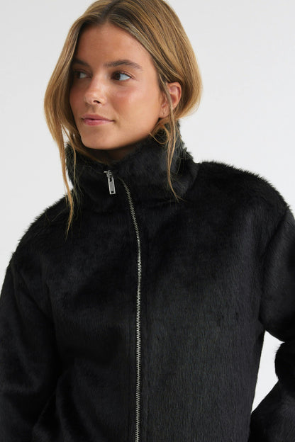 Faux Fur High-Neck Jacket