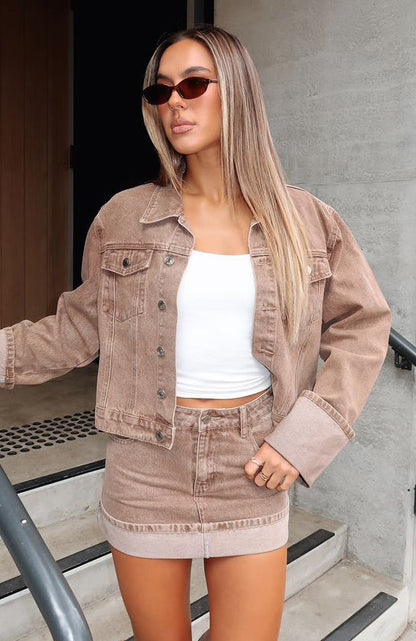 Denim Mini Skirt Tan Wash