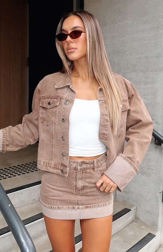 Denim Mini Skirt Tan Wash