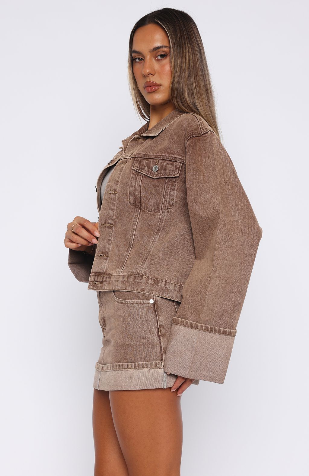 Denim Mini Skirt Tan Wash