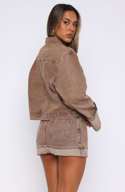 Denim Mini Skirt Tan Wash